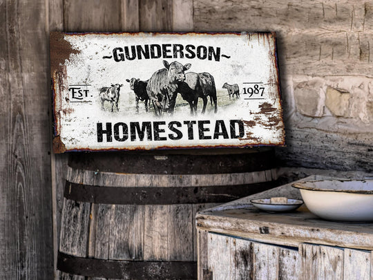 Primitive Black Angus Cattle Ranch Sign | Last Name Homestead Sign | Farmhouse Sign | Cattle Farm Sign | Cattle Ranch Sign | Distressed Sign