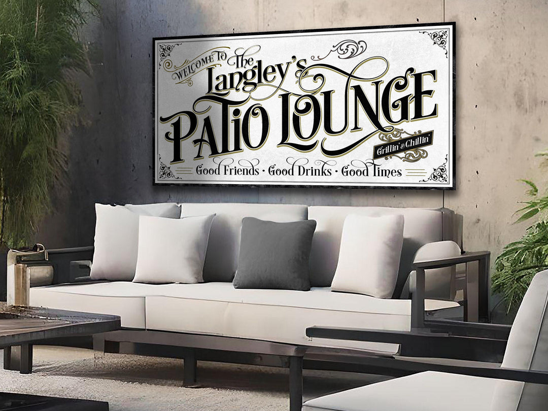 Personalized Patio Lounge Sign.  Customized with your family name.
