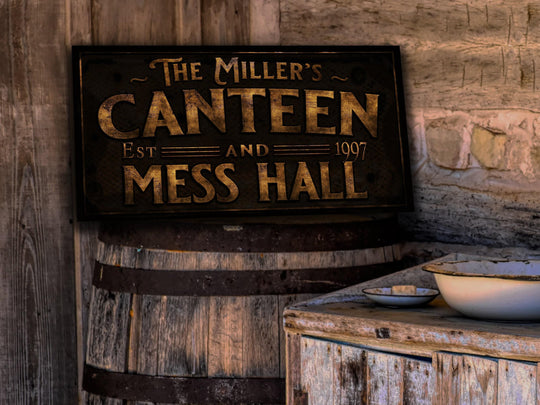 Canteen and Mess Hall Sign | Personalized Canteen Sign | Family Kitchen Sign | Family Name Sign | Home Kitchen Sign