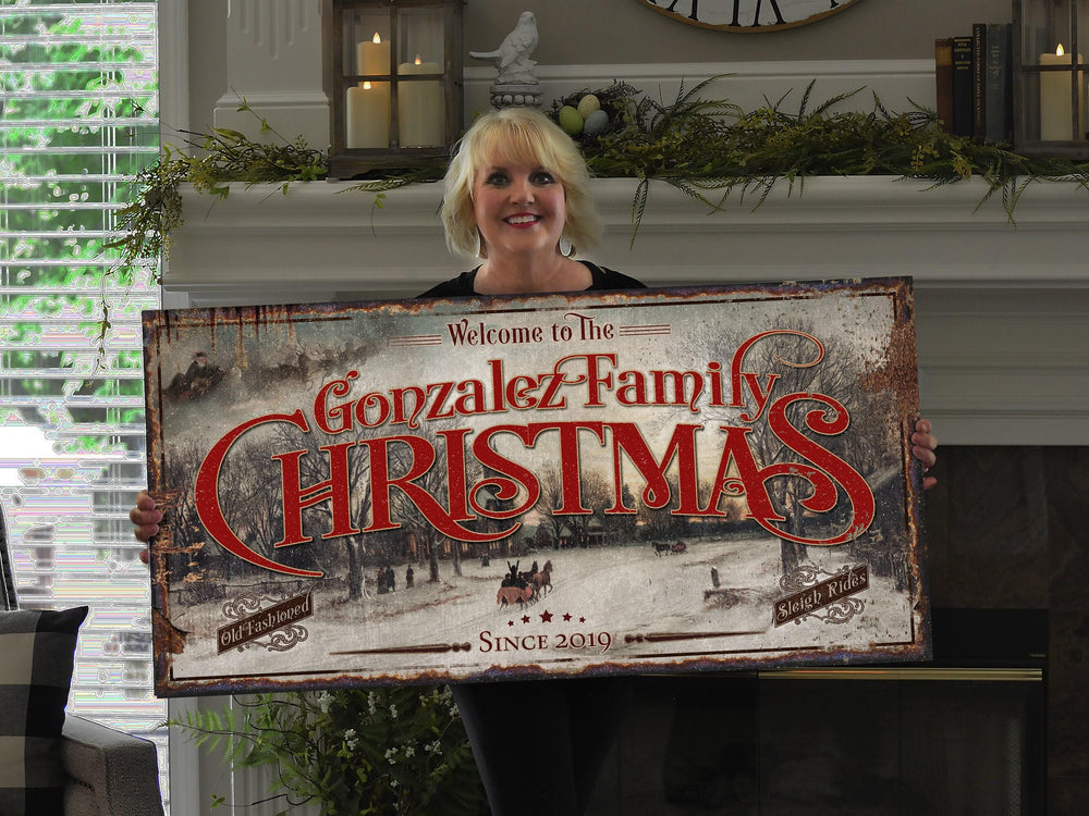 Family Name Christmas Sign | Santa Christmas Decor | Personalized Christmas Sign | Farmhouse Christmas | Farm Wall Decor | Distressed Sign