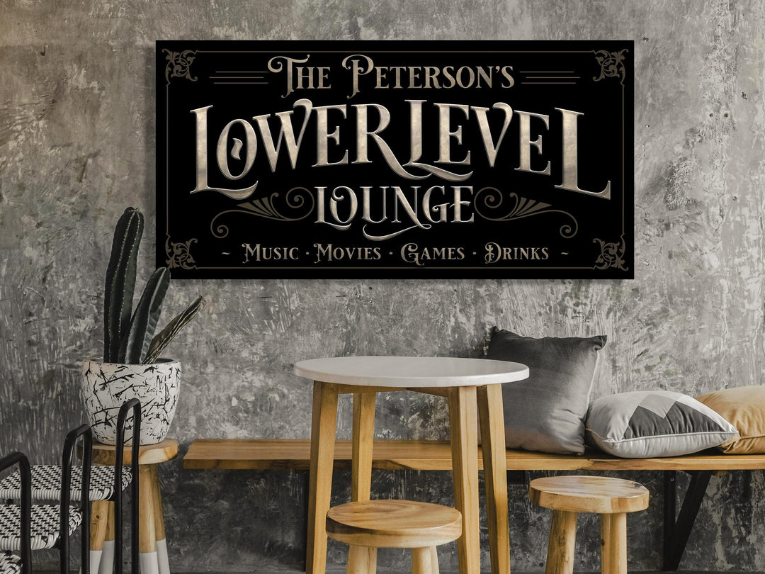 Lower Level Bar Sign, Personalized Bar Sign, Lower Level Sign, Man Cave Decor, Sponge Taupe Color Scheme, Available in Four Color Schemes