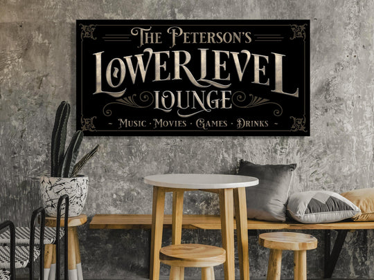 Lower Level Bar Sign, Personalized Bar Sign, Lower Level Sign, Man Cave Decor, Sponge Taupe Color Scheme, Available in Four Color Schemes