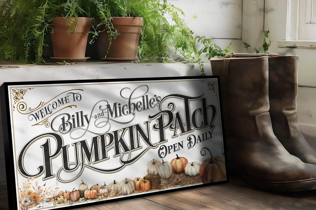 Pumpkin Patch Sign | Pumpkin Farm Sign | Personalized Fall Sign | Autumn Vintage Sign | Light Family Name Fall Sign | Autumn Pumpkin Decor