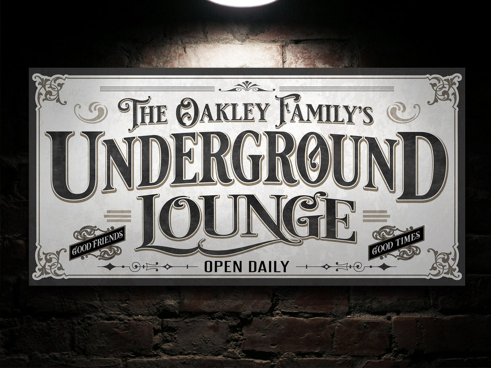 Personalized Underground Lounge Sign | Customized Basement Lounge Sign | Family Lounge Sign | Large Metal Wall Art | Large Canvas Wall Art