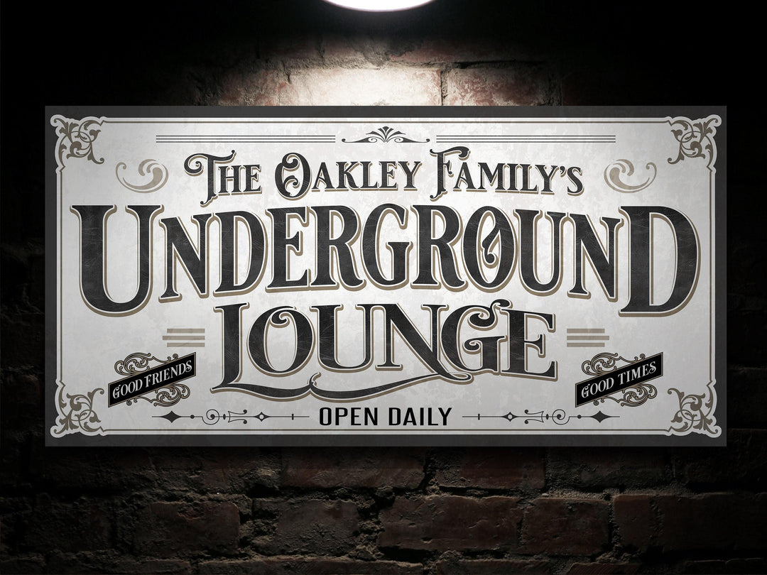 Personalized Underground Lounge Sign | Customized Basement Lounge Sign | Family Lounge Sign | Large Metal Wall Art | Large Canvas Wall Art
