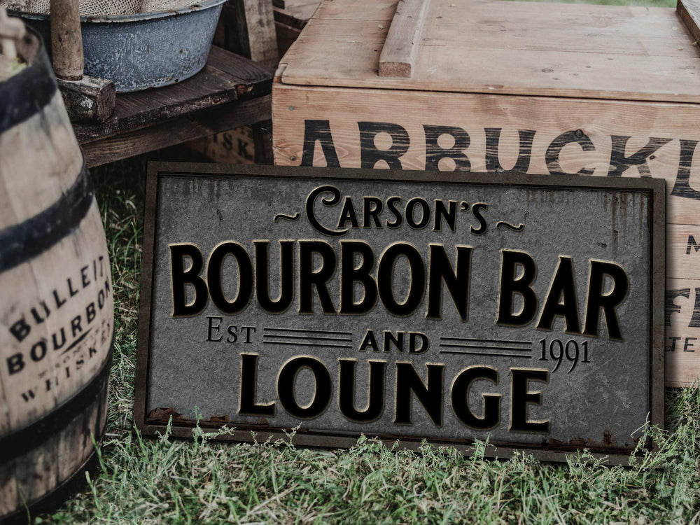 Pewter Style Bourbon Bar Sign | Personalized Bourbon Sign | Bourbon Lounge Sign | Family Name Bar Sign | Family Bar Sign
