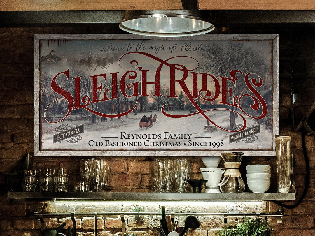 Sleigh Rides Sign | Vintage Christmas Decor Sign | Personalized Christmas Sign | Farmhouse Christmas | Farm Wall Decor | Distressed Sign