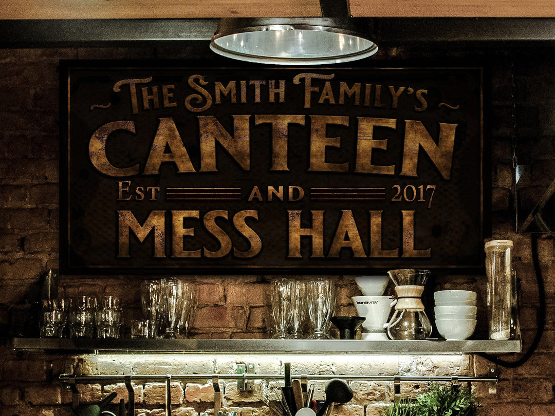 Canteen and Mess Hall Sign | Personalized Canteen Sign | Family Kitchen Sign | Family Name Sign | Home Kitchen Sign