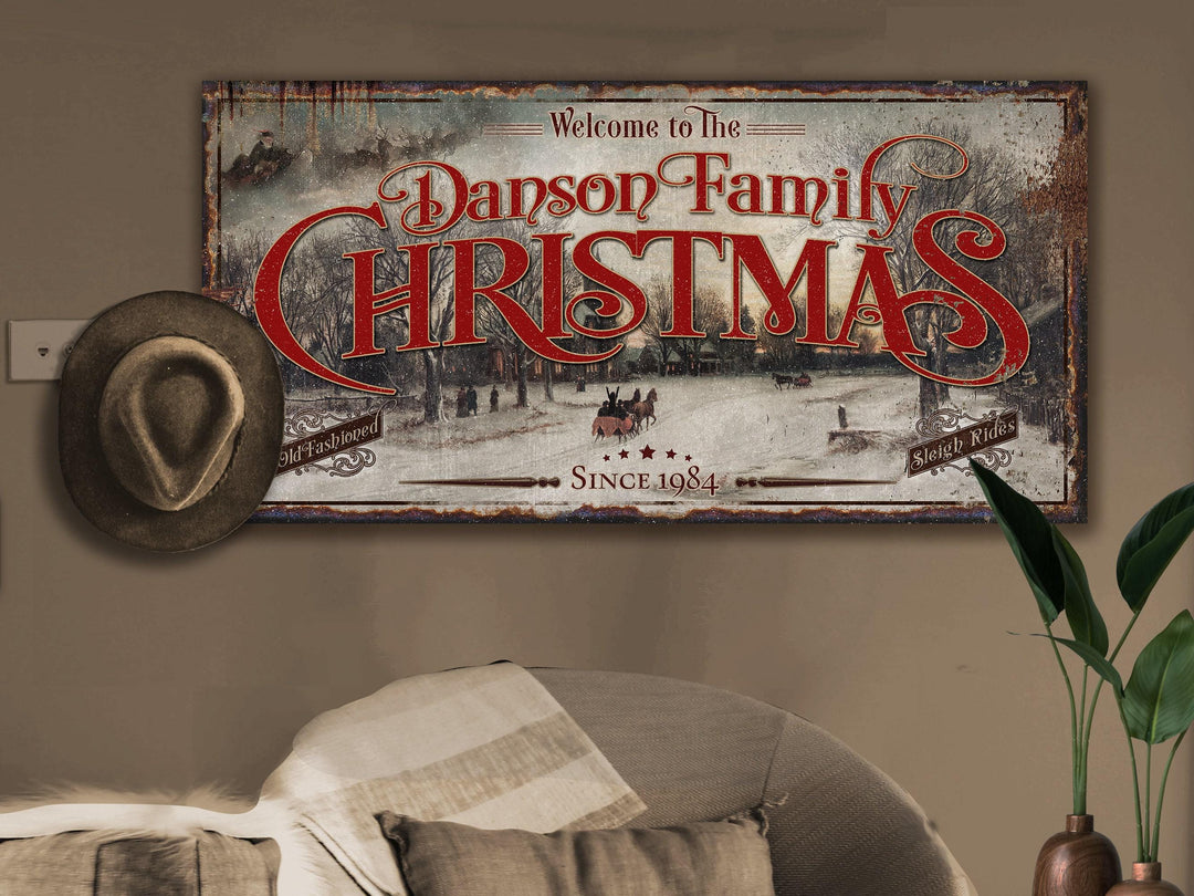 Family Name Christmas Sign | Santa Christmas Decor | Personalized Christmas Sign | Farmhouse Christmas | Farm Wall Decor | Distressed Sign