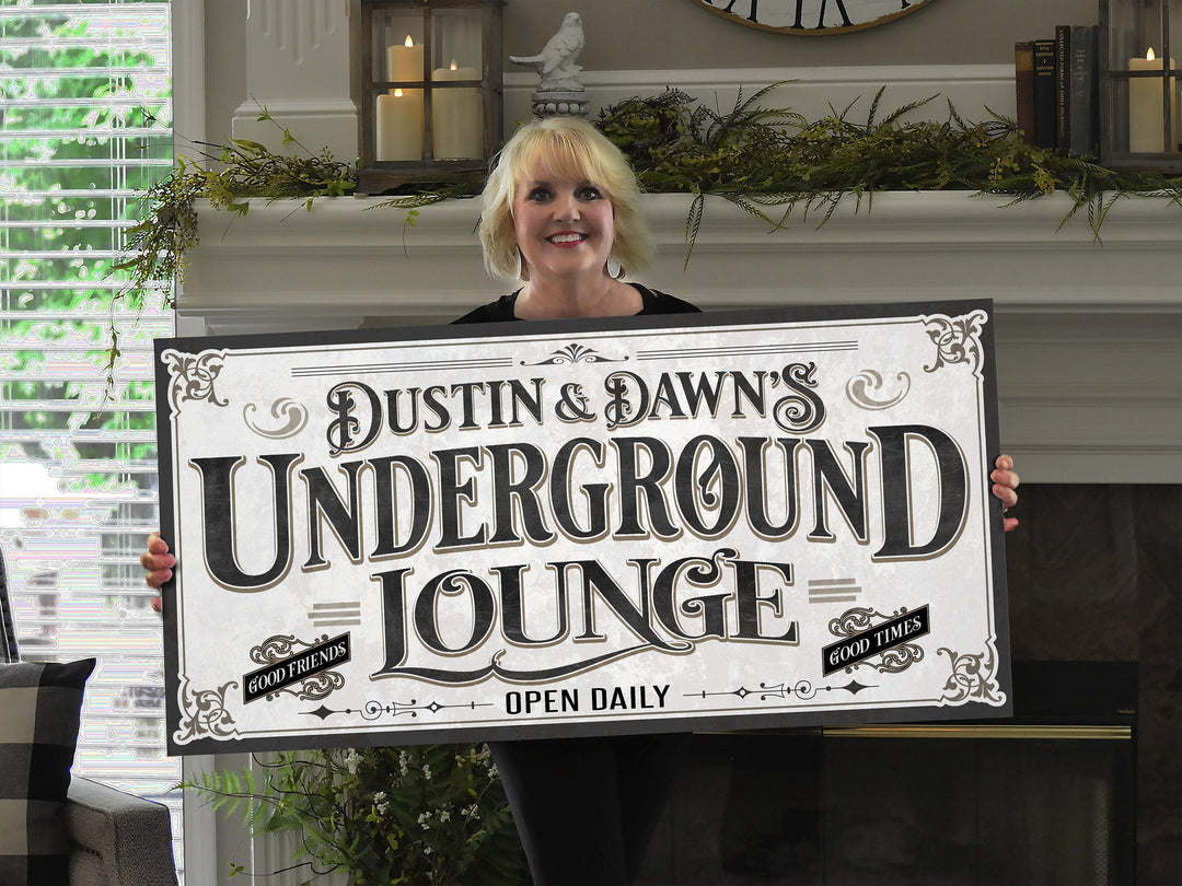 Personalized Underground Lounge Sign | Customized Basement Lounge Sign | Family Lounge Sign | Large Metal Wall Art | Large Canvas Wall Art