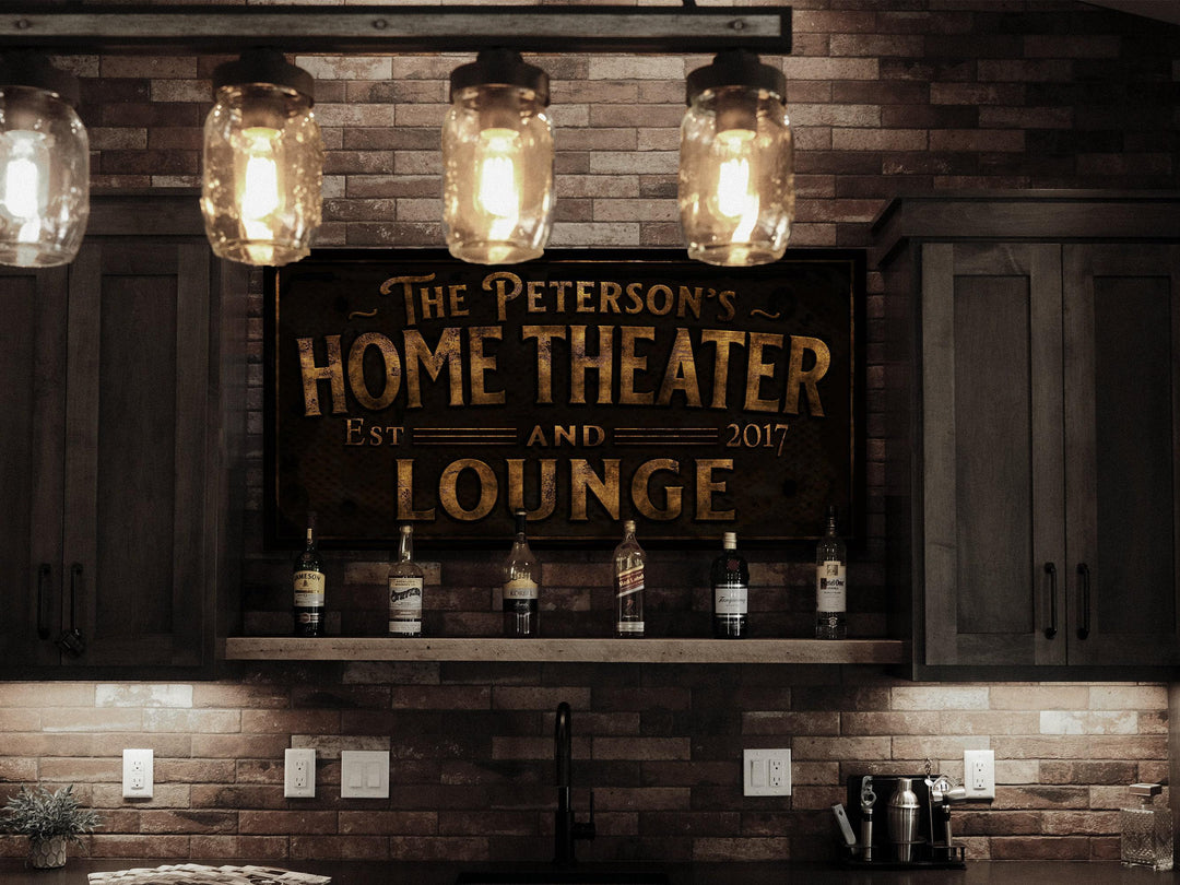 Primitive Home Theater and Lounge Sign | Personalized Theater Lounge Sign | Family Theater Sign | Family Name Sign | Home Theater Sign