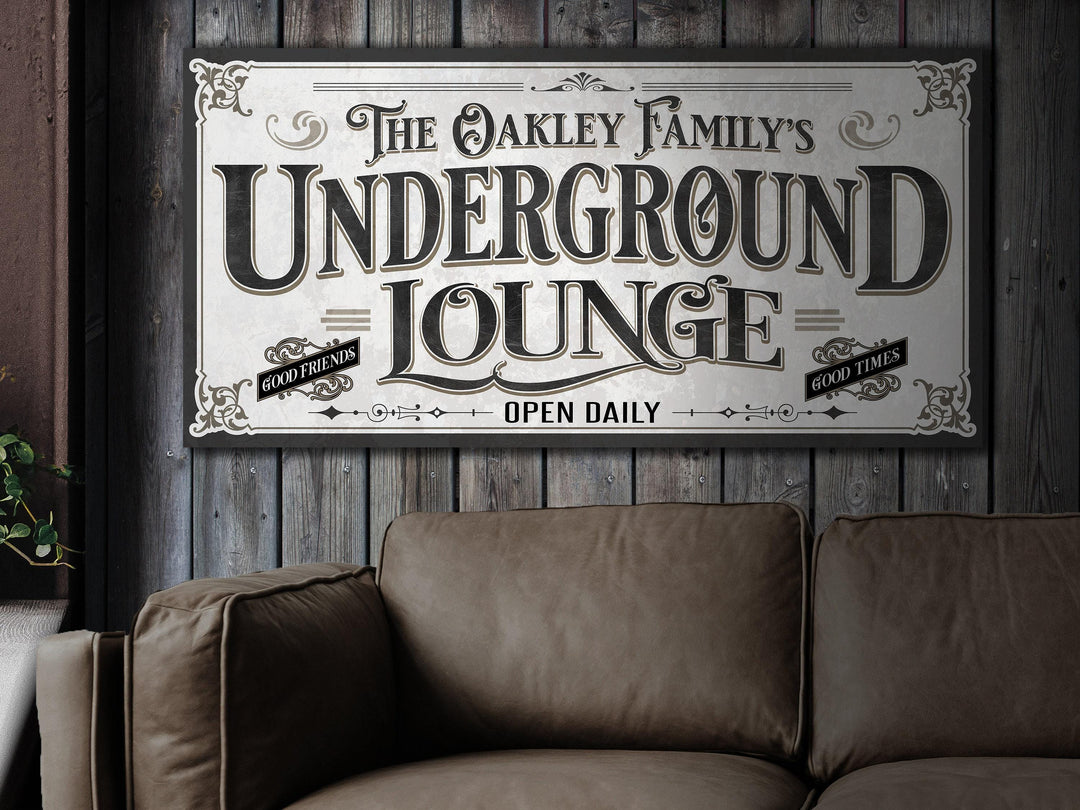 Personalized Underground Lounge Sign | Customized Basement Lounge Sign | Family Lounge Sign | Large Metal Wall Art | Large Canvas Wall Art