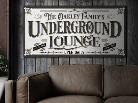 Personalized Underground Lounge Sign | Customized Basement Lounge Sign | Family Lounge Sign | Large Metal Wall Art | Large Canvas Wall Art