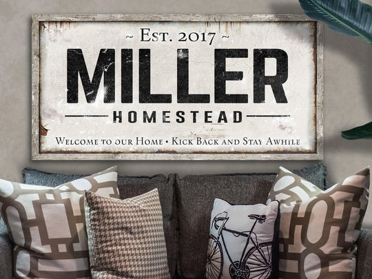 Family Name Sign | Last Name Est Date | Modern Farmhouse Personalized Name Sign on Rustic Large Metal | Vintage Home Wall Decor