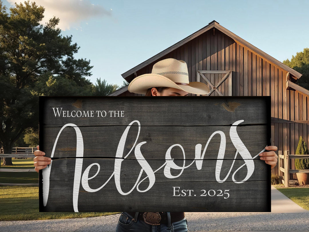 Faux Wood Family Name Sign | Rustic Family Sign | Large Personalized Family Name Sign | Large Canvas Wall Art | Large Metal Wall Art