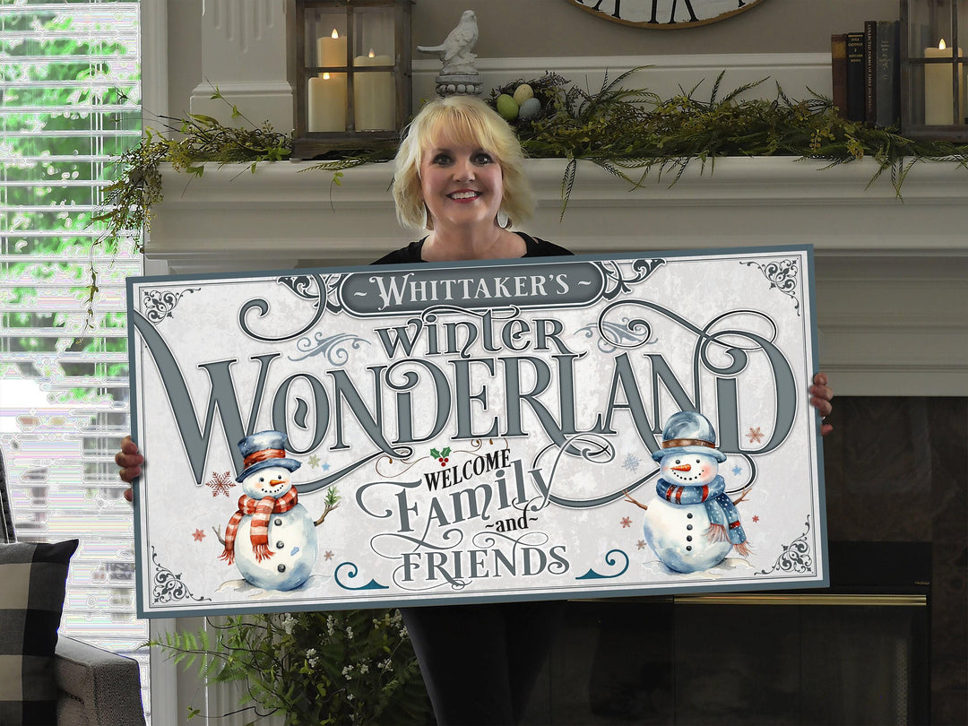 Stone Gray Winter Sign | Winter Decor | Personalized Winter Sign | Snowman Family Sign | Snowman Big Canvas | Snowman Big Metal Sign