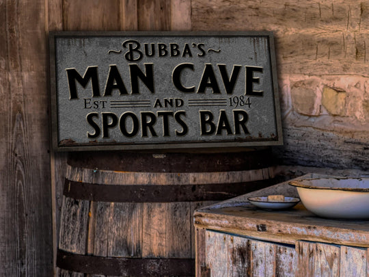 Man Cave and Sports Bar Sign with a Distressed Pewter Look and Feel