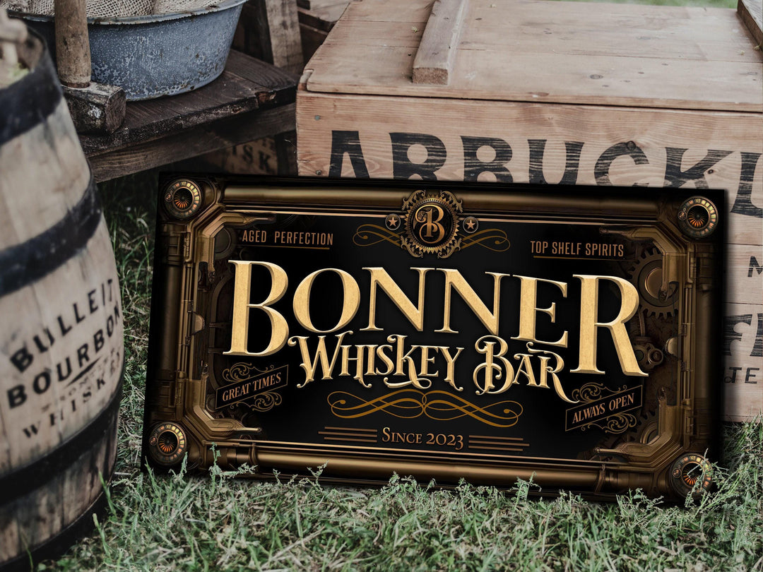 Whiskey Steampunk Sign - Metal or Canvas! | Custom Steampunk Whiskey Sign | Home Whiskey Sign | Game Room Decor | Customized Steampunk Sign