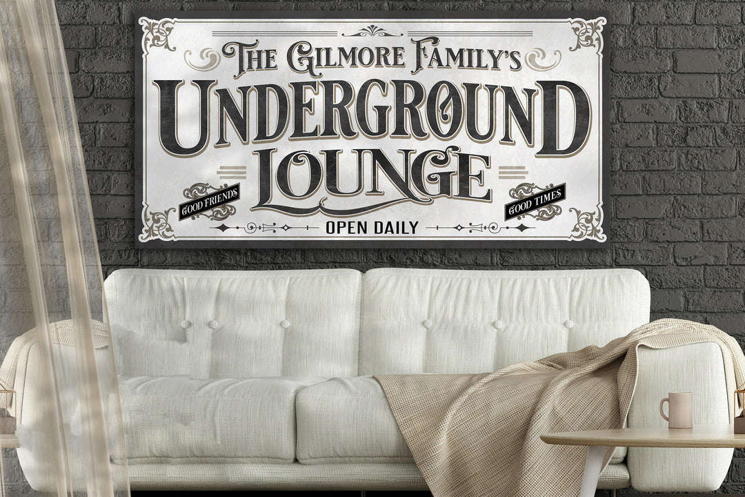 Personalized Underground Lounge Sign | Customized Basement Lounge Sign | Family Lounge Sign | Large Metal Wall Art | Large Canvas Wall Art