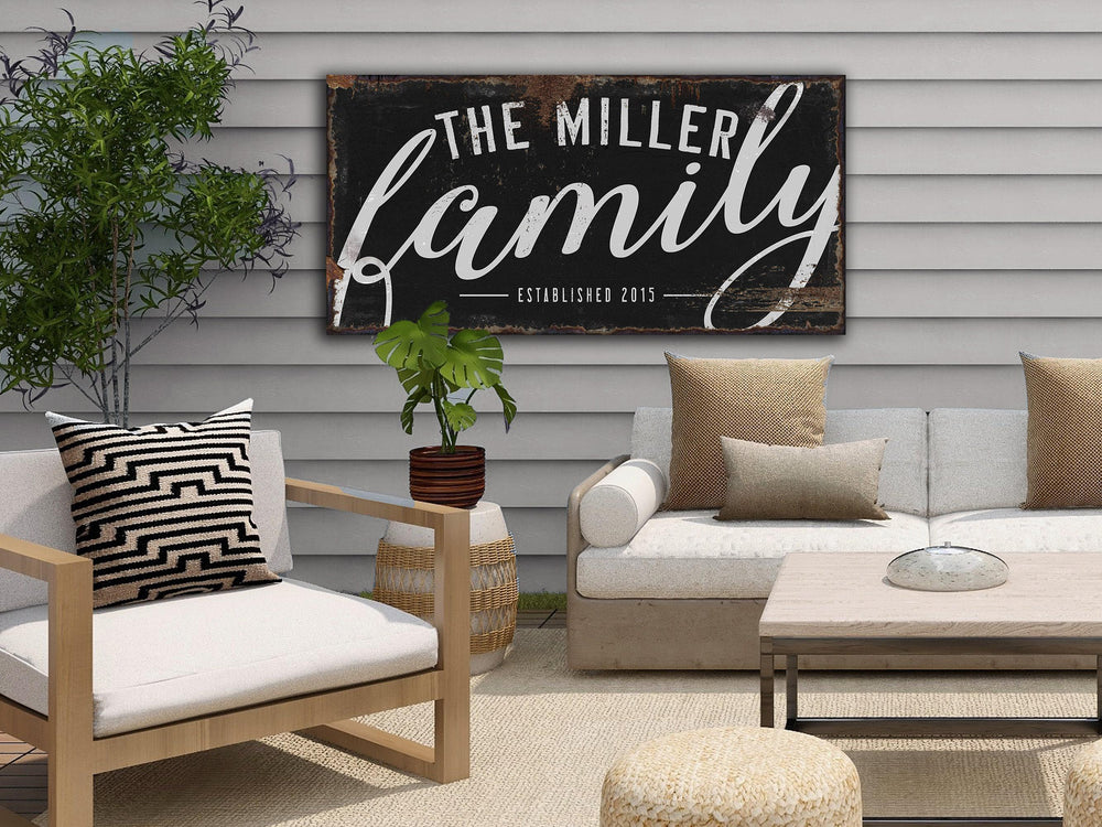 Dark Family Name Sign | Rustic Family Sign | Large Personalized Family Name Sign | Large Canvas Wall Art | Large Metal Wall Art | #FP2344