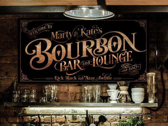 Personalized Bourbon Bar Sign - Metal or Canvas! | Custom Family Name Sign | Modern Farmhouse Sign | Bourbon Bar Decor | Custom Bourbon Sign