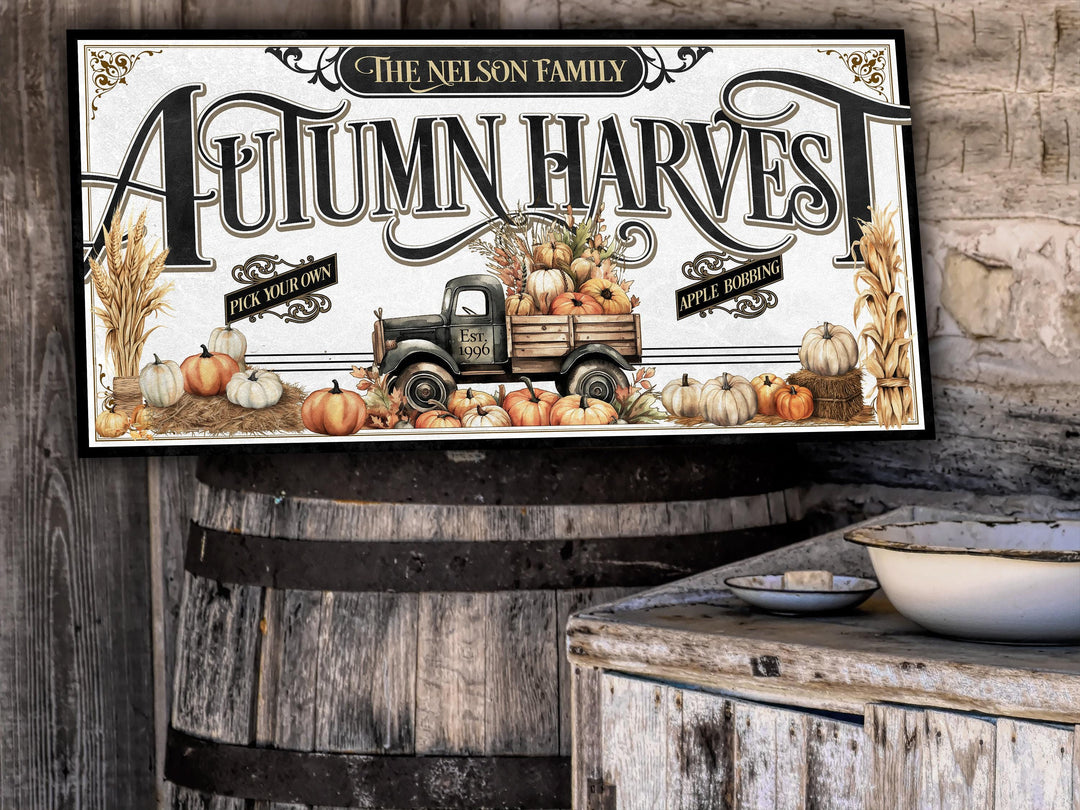 Autumn Harvest Sign | Fall Harvest Sign | Rustic Fall Decor | Autumn Vintage Sign | Farm Wall Decor | Personalized Pumpkin Harvest Sign