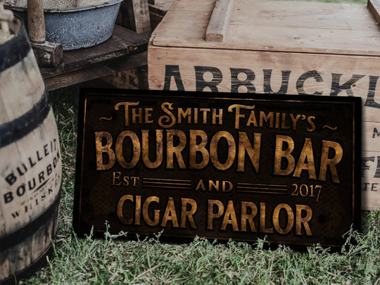 Primitive, Rustic, Bourbon Bar and Cigar Parlor Sign