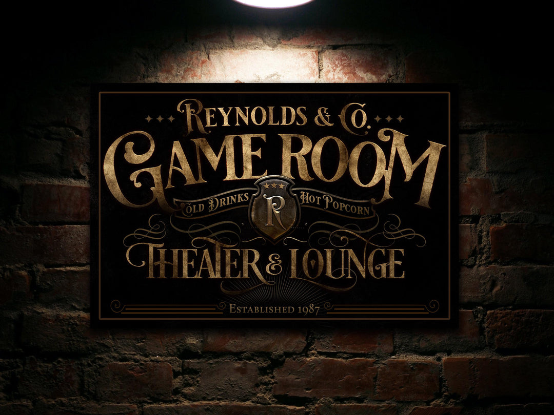 Personalized Home Theater Lounge | Theater and Lounge Sign | Family Theater Decor | Game Room Sign | Modern Farmhouse | Large Metal Sign
