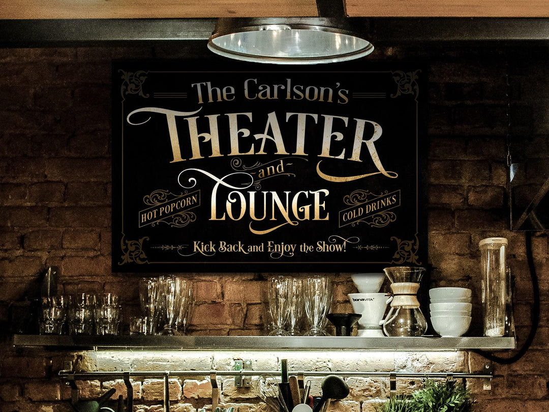 Personalized Home Theater Decor | Theater and Lounge Sign | Family Theater Decor | Movie Room Sign | Modern Farmhouse | Large Metal Sign