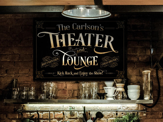 Personalized Home Theater Decor | Theater and Lounge Sign | Family Theater Decor | Movie Room Sign | Modern Farmhouse | Large Metal Sign