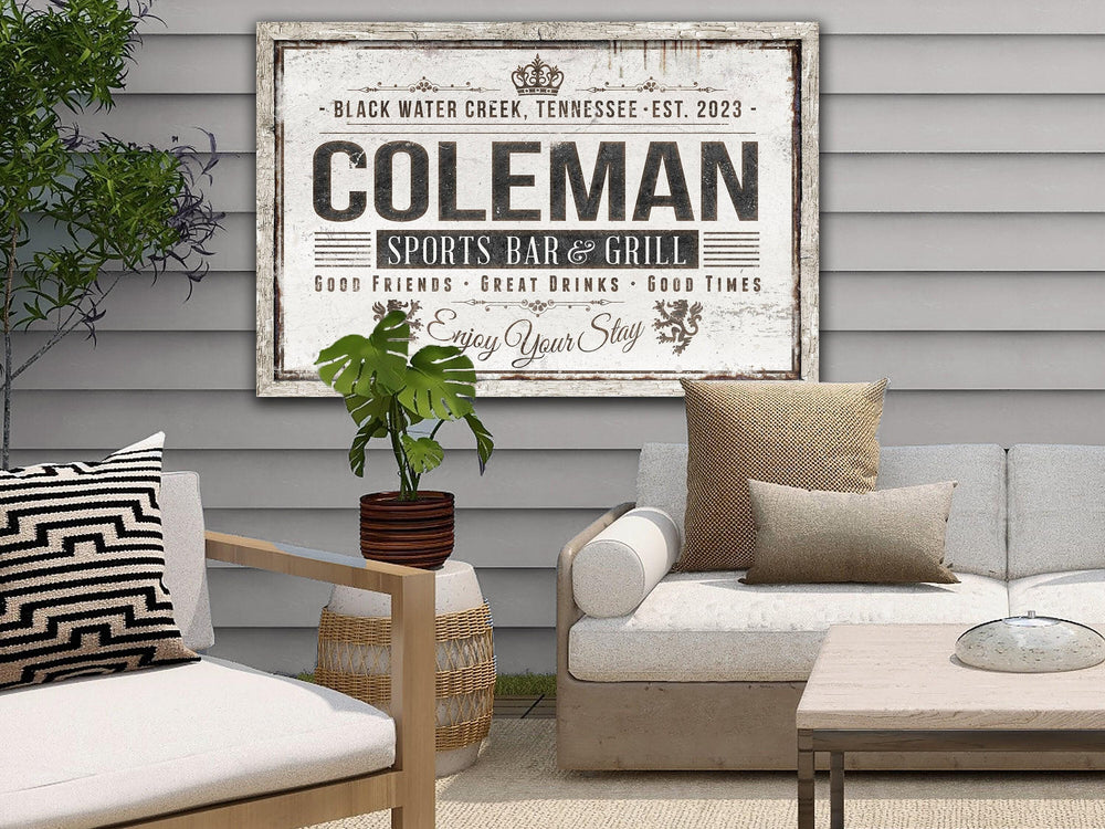 Custom Sports Bar and Grill Sign | Sports Bar Sign | Porch Bar & Grill Sign | Family Name Sign | Modern Farmhouse Decor | Large Metal Sign
