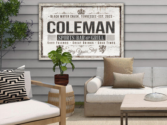 Custom Sports Bar and Grill Sign | Sports Bar Sign | Porch Bar & Grill Sign | Family Name Sign | Modern Farmhouse Decor | Large Metal Sign