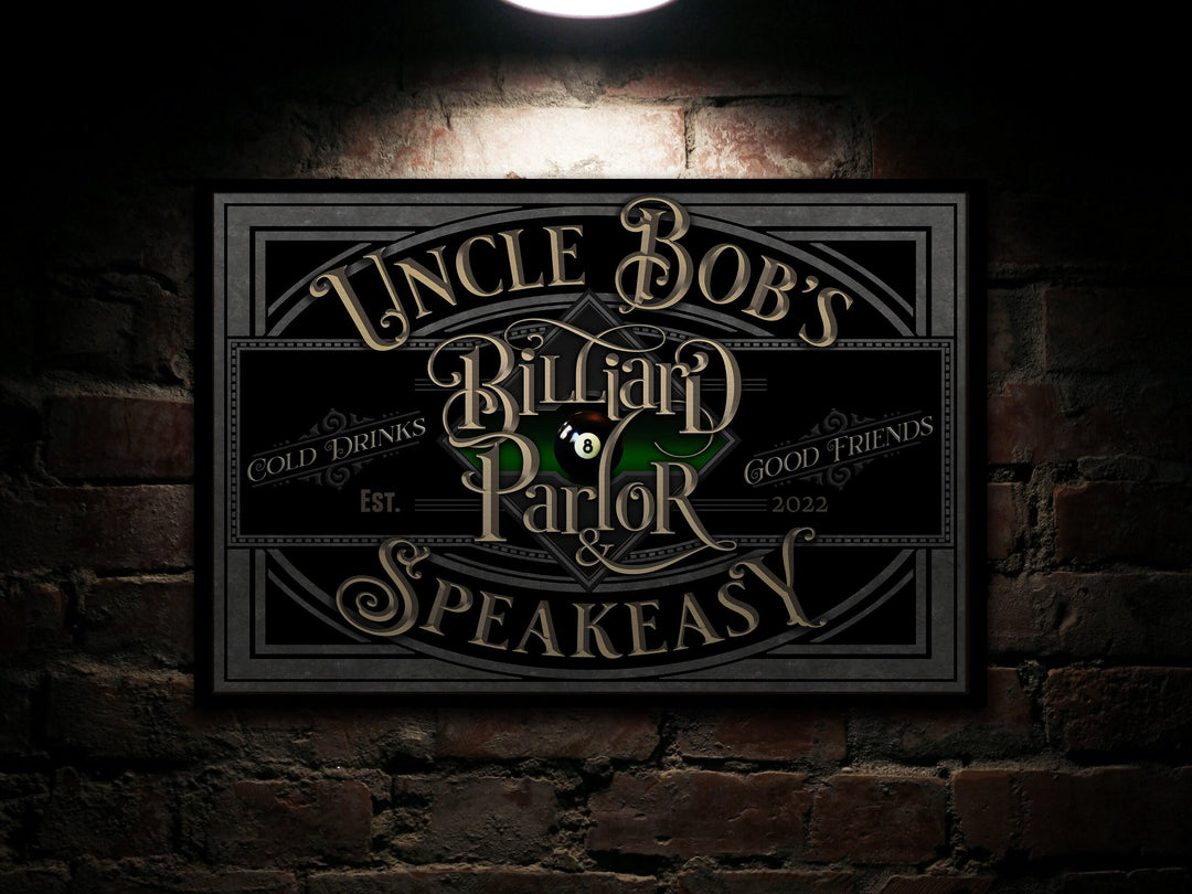 Personalized Billiards Sign | Last Name Pool Hall | Basement Bar Speakeasy Lounge | Rustic Modern Farmhouse Wall Decor | Billiard Parlor