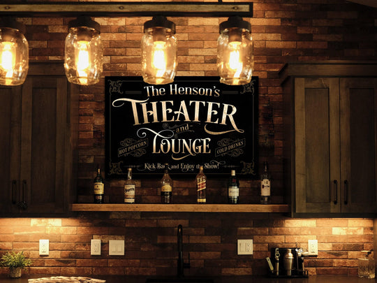 Personalized Home Theater Decor | Theater and Lounge Sign | Family Theater Decor | Movie Room Sign | Modern Farmhouse | Large Metal Sign