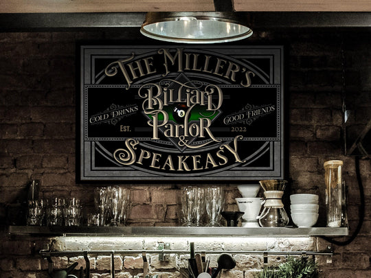 Personalized Billiards Sign | Last Name Pool Hall | Basement Bar Speakeasy Lounge | Rustic Modern Farmhouse Wall Decor | Billiard Parlor