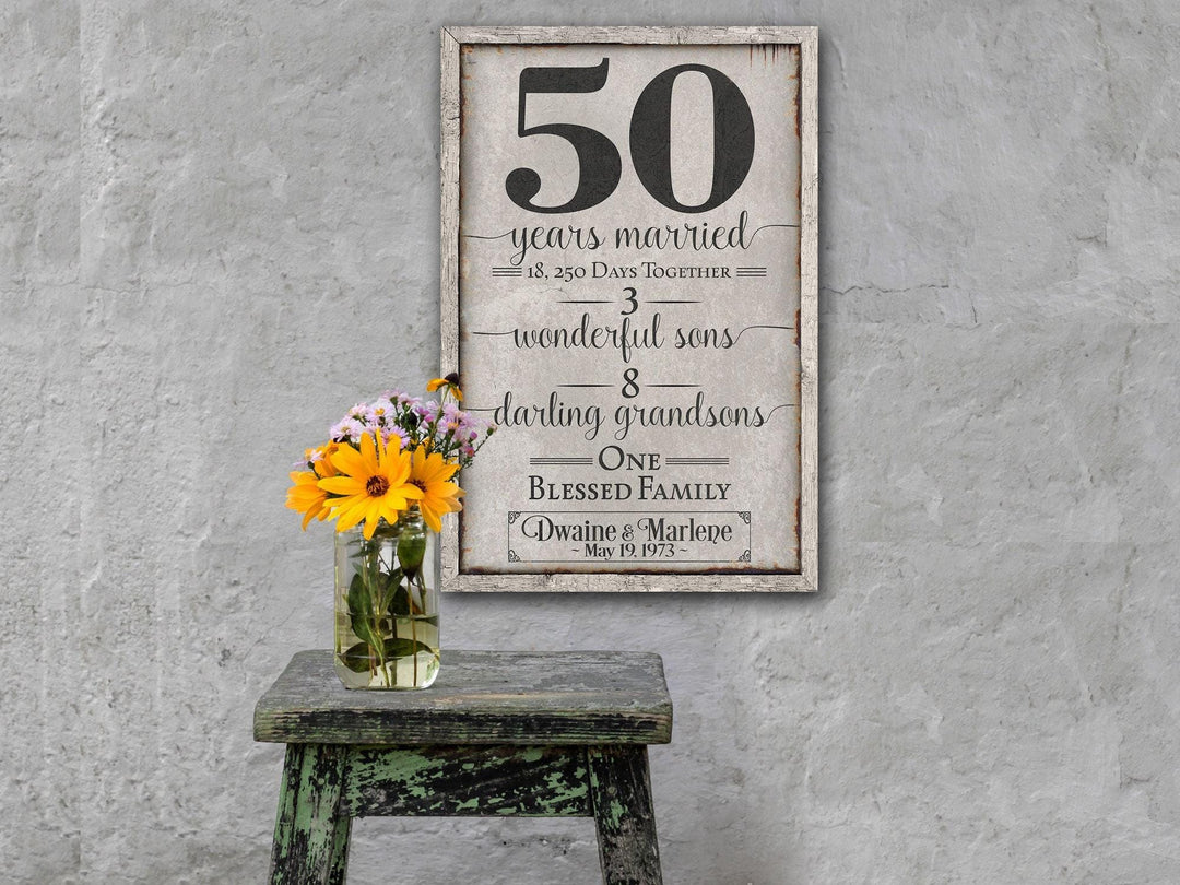 Anniversary Sign | Any Anniversary | 50th Anniversary | Modern Farmhouse Personalized Sign on Large Metal or Canvas | Vintage Wall Decor