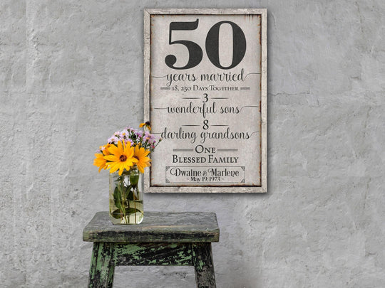 Anniversary Sign | Any Anniversary | 50th Anniversary | Modern Farmhouse Personalized Sign on Large Metal or Canvas | Vintage Wall Decor