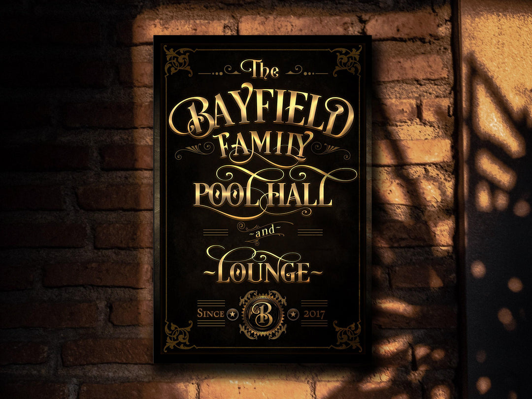 Family Pool Hall Sign, Vertical Bar Wall Decor, Personalized Lounge Sign, Family Billiard Sign, Family Name Billiards, Large Canvas or Metal
