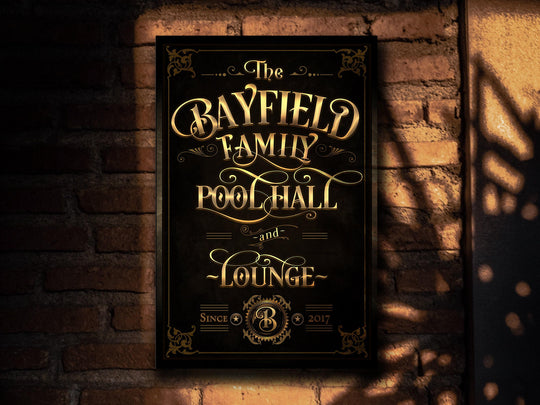 Family Pool Hall Sign, Vertical Bar Wall Decor, Personalized Lounge Sign, Family Billiard Sign, Family Name Billiards, Large Canvas or Metal