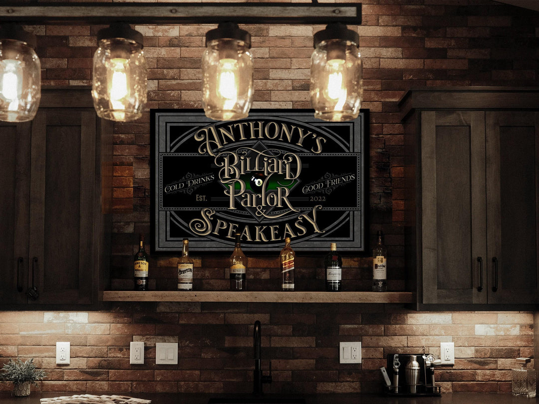 Personalized Billiards Sign | Last Name Pool Hall | Basement Bar Speakeasy Lounge | Rustic Modern Farmhouse Wall Decor | Billiard Parlor