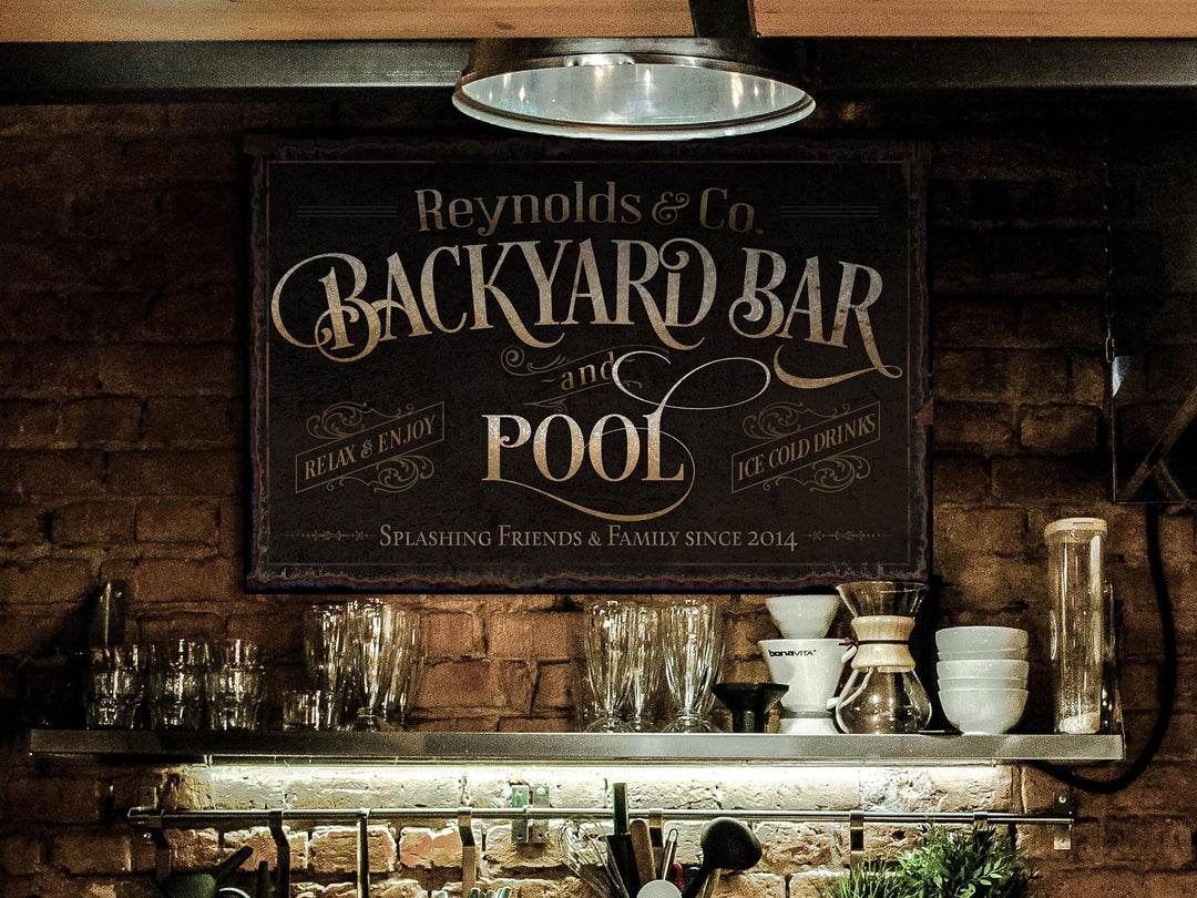 Personalized Backyard Pool Bar Sign | Patio Pool Bar Sign | Porch Bar Sign | Name Sign | Modern Farmhouse Decor | Large Metal Sign