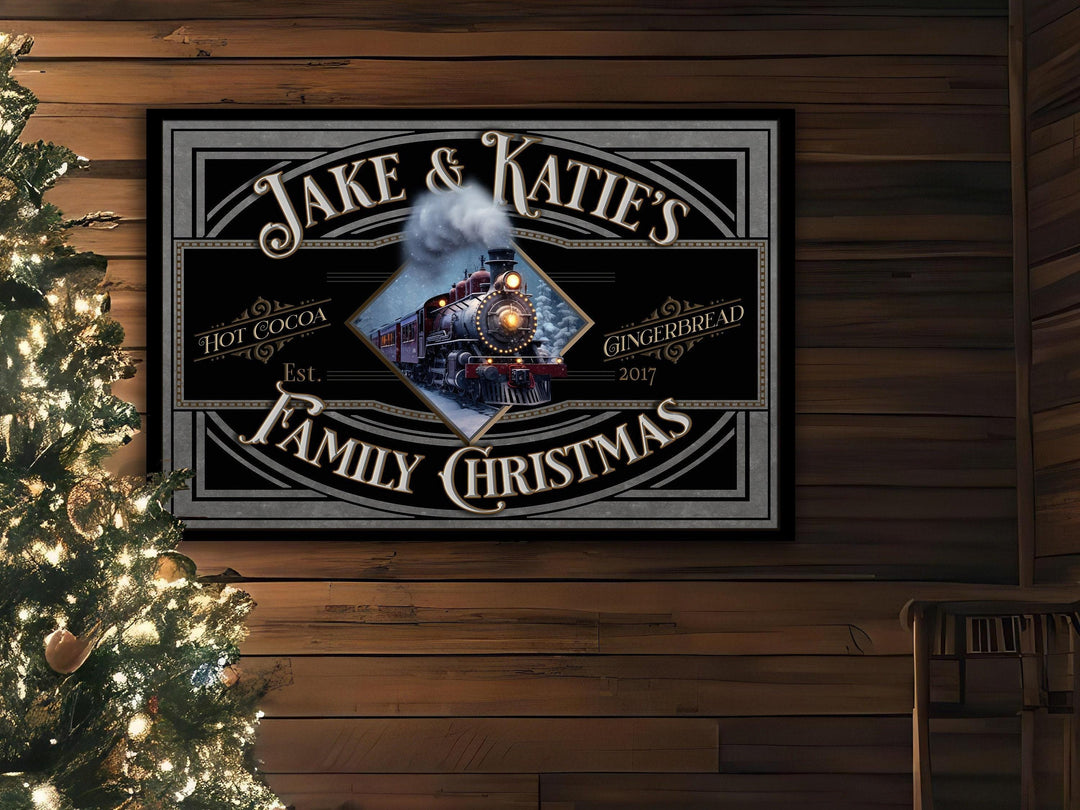 Personalized Family Christmas Train Sign | Old Fashioned Christmas Sign | Vintage Christmas Sign | Large Metal Sign | Large Canvas Sign