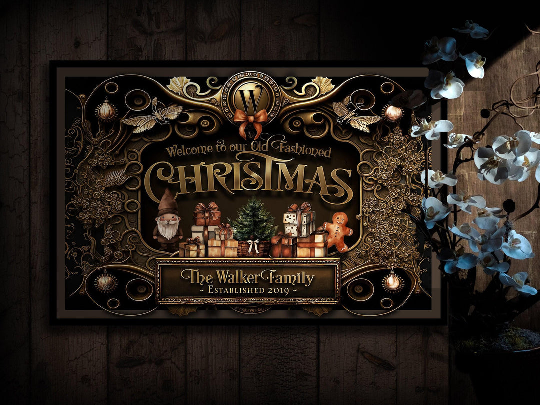 Old Fashioned Christmas Decor | Personalized Christmas Sign | Steampunk Metal Wall Art | Steampunk Wall Decor | Large Metal or Canvas Sign