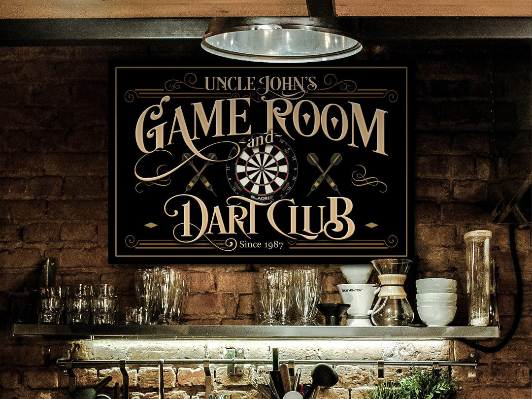 Personalized Game Room & Dart Club Sign | Custom Dart Club Sign | Family Game Room Sign | Farmhouse Wall Decor | Large Metal or Canvas Sign