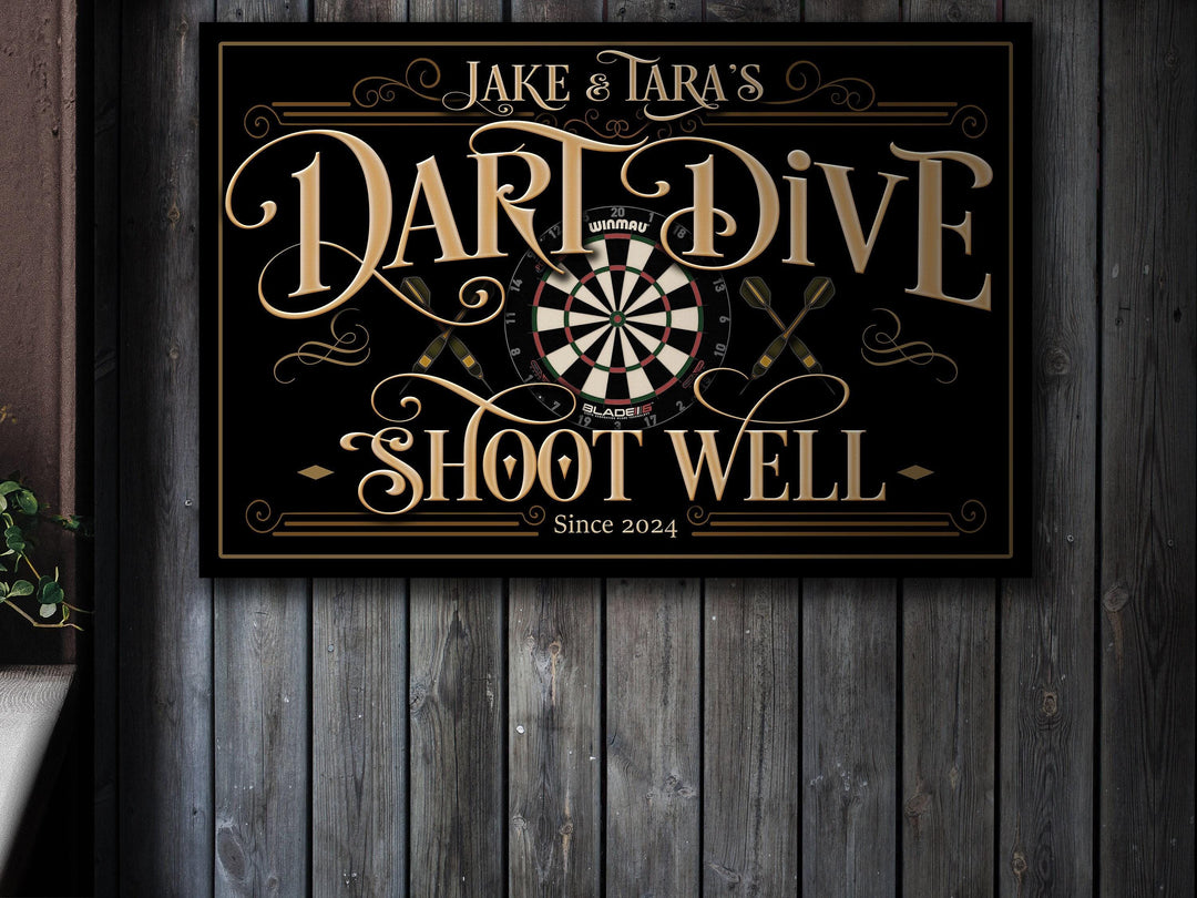 Personalized Dart Club Sign | Custom Name Dart Lounge Sign | Family Dart Dive Sign | Modern Farmhouse Decor | Large Metal or Canvas Sign