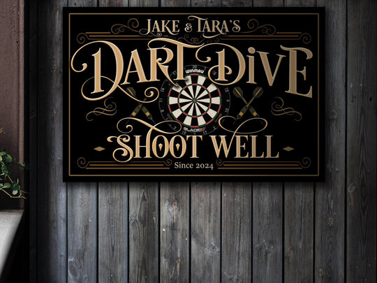 Personalized Dart Club Sign | Custom Name Dart Lounge Sign | Family Dart Dive Sign | Modern Farmhouse Decor | Large Metal or Canvas Sign