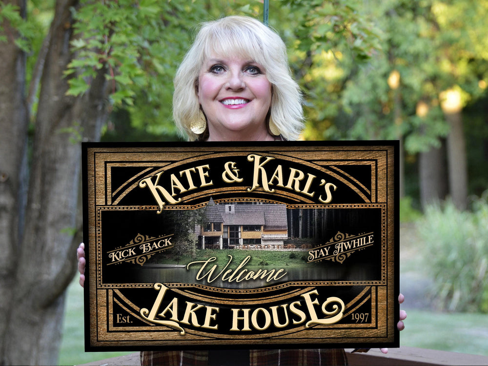 Lake House Wall Decor, Personalized Lake House Sign, Farmhouse Wall Art, Metal or Canvas Lake Sign