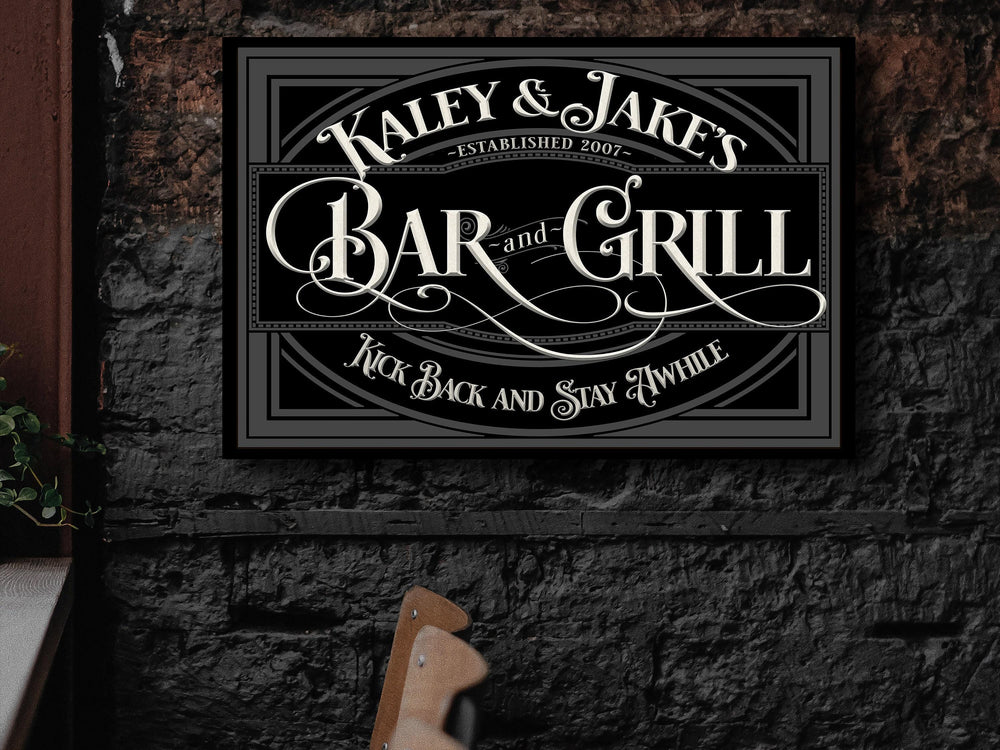 Personalized Family Bar and Grill Sign | Custom Bar and Grill Decor | Family Name Sign | Large Metal Bar Sign | Large Canvas Bar Sign