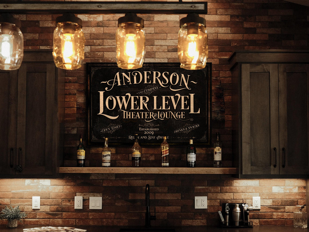 Lower Level Bar Sign | Home Theater Sign | Theater Lounge Sign | Home Theater Sign | Last Name Lounge Sign