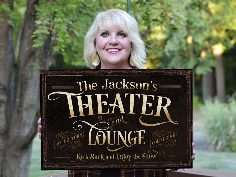 Personalized Home Theater Decor | Theater and Lounge Sign | Large Theater Room Decor | Movie Room Sign | Modern Farmhouse | Large Metal Sign